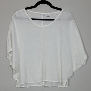 Sigrid Olsen 100% Linen Dolman Sleeve Top Size L White Ivory Old Money Boxy